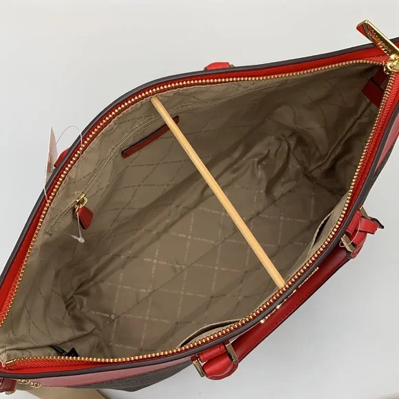Michael Kors Travel Large Top Zip North South Tote Bag Flame/Brown signa… - Picture 11 of 16